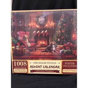 Advent Calendar Jigsaw Puzzle 1008 PCs Dogs Fireplace Poster Included